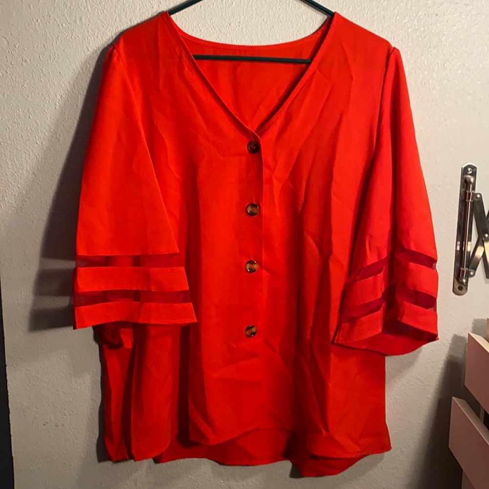Red ladies button up shirt